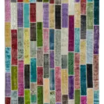Patchwork Multi Pamuk Üzerine Yün El Dokuma Kilim-200x311