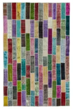 Patchwork Multi Pamuk Üzerine Yün El Dokuma Kilim-200x311