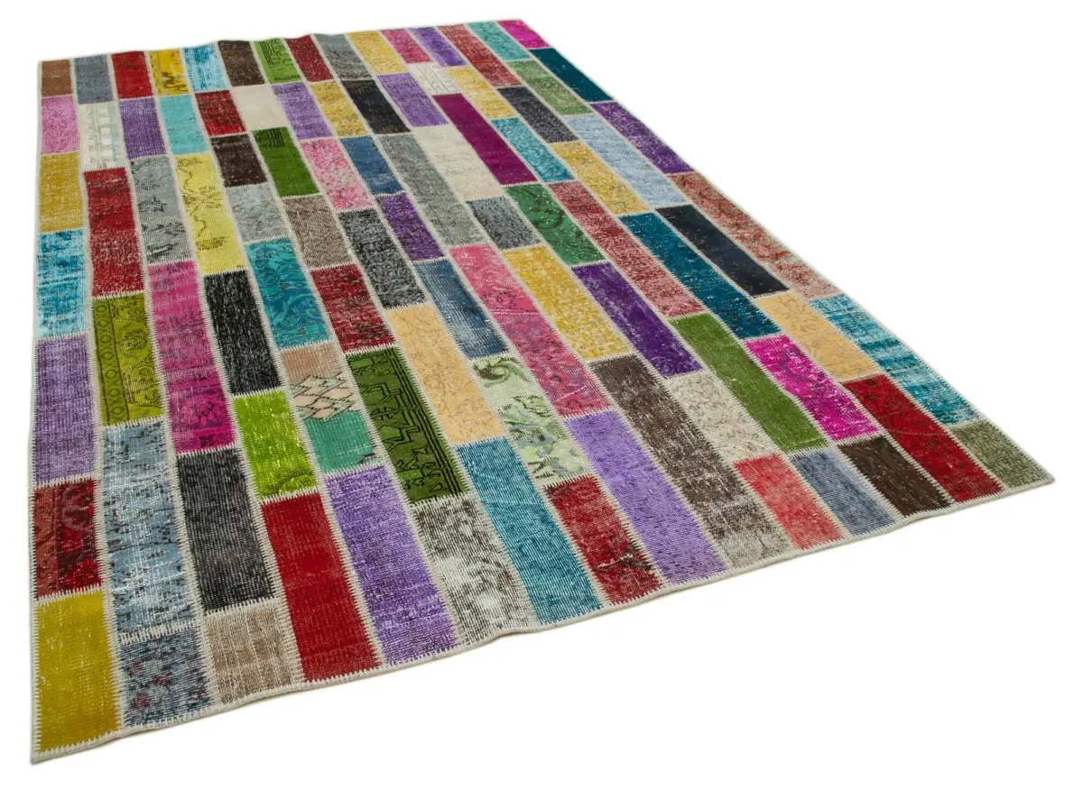 Patchwork Multi Pamuk Üzerine Yün El Dokuma Kilim-200x311 - Görsel 2