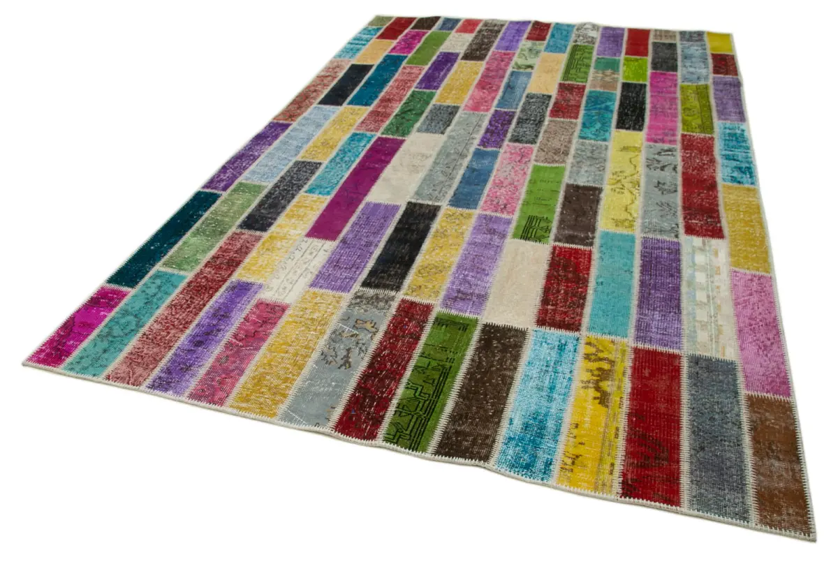 Patchwork Multi Pamuk Üzerine Yün El Dokuma Kilim-200x311 - Görsel 3