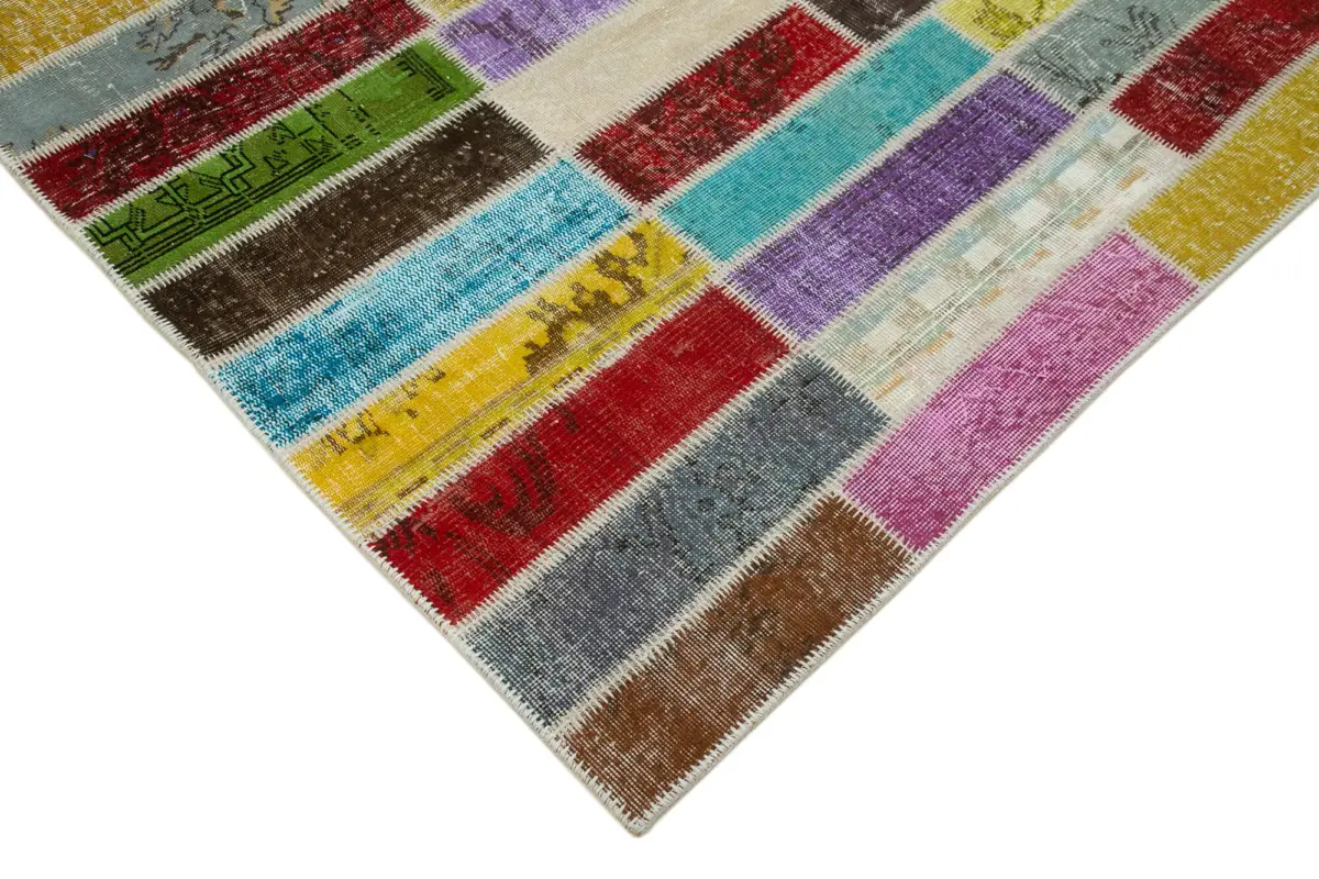 Patchwork Multi Pamuk Üzerine Yün El Dokuma Kilim-200x311 - Görsel 4