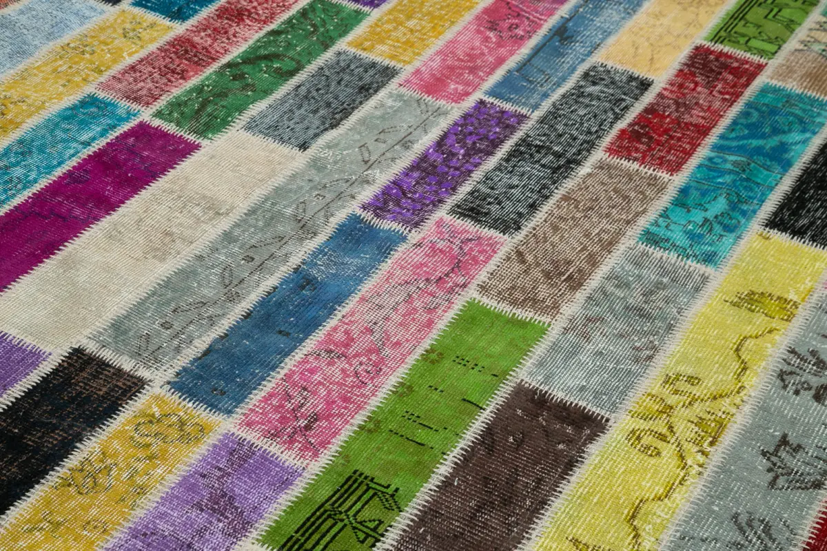 Patchwork Multi Pamuk Üzerine Yün El Dokuma Kilim-200x311 - Görsel 5