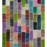 Patchwork Multi Pamuk Üzerine Yün El Dokuma Kilim-198x304