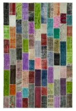 Patchwork Multi Pamuk Üzerine Yün El Dokuma Kilim-198x304