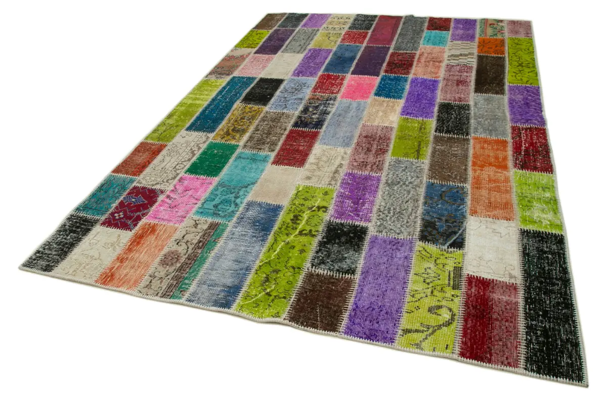 Patchwork Multi Pamuk Üzerine Yün El Dokuma Kilim-198x304 - Görsel 3
