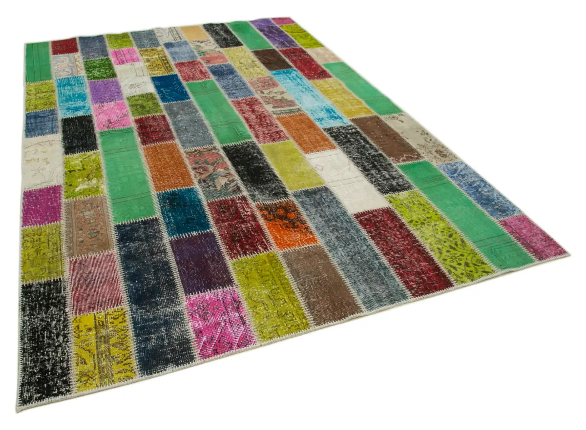 Patchwork Multi Pamuk Üzerine Yün El Dokuma Kilim-200x295 - Görsel 2