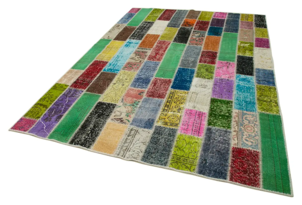 Patchwork Multi Pamuk Üzerine Yün El Dokuma Kilim-200x295 - Görsel 3