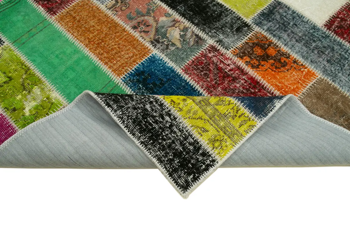 Patchwork Multi Pamuk Üzerine Yün El Dokuma Kilim-200x295 - Görsel 6