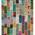 Patchwork Multi Pamuk Üzerine Yün El Dokuma Kilim-200x303