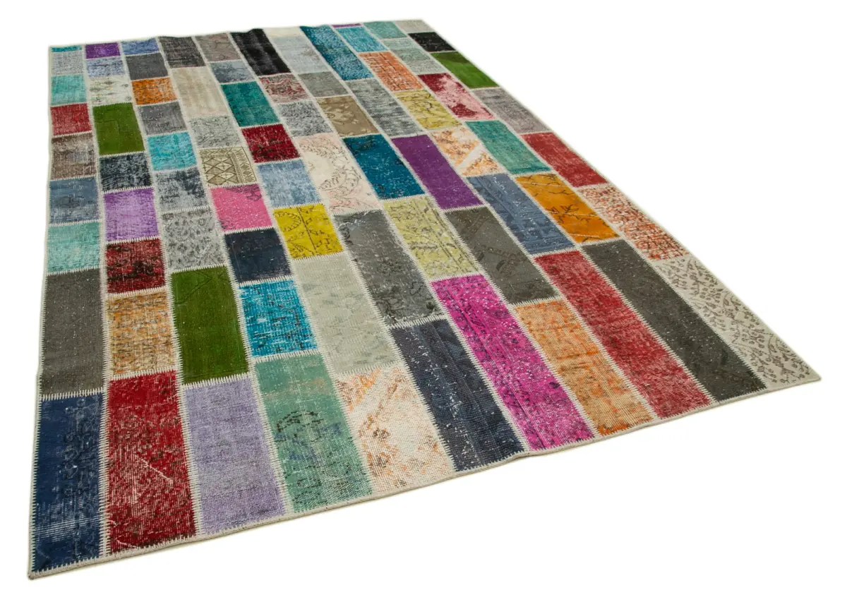 Patchwork Multi Pamuk Üzerine Yün El Dokuma Kilim-200x303 - Görsel 2