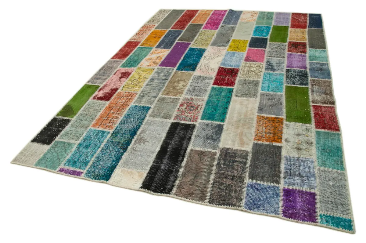 Patchwork Multi Pamuk Üzerine Yün El Dokuma Kilim-200x303 - Görsel 3
