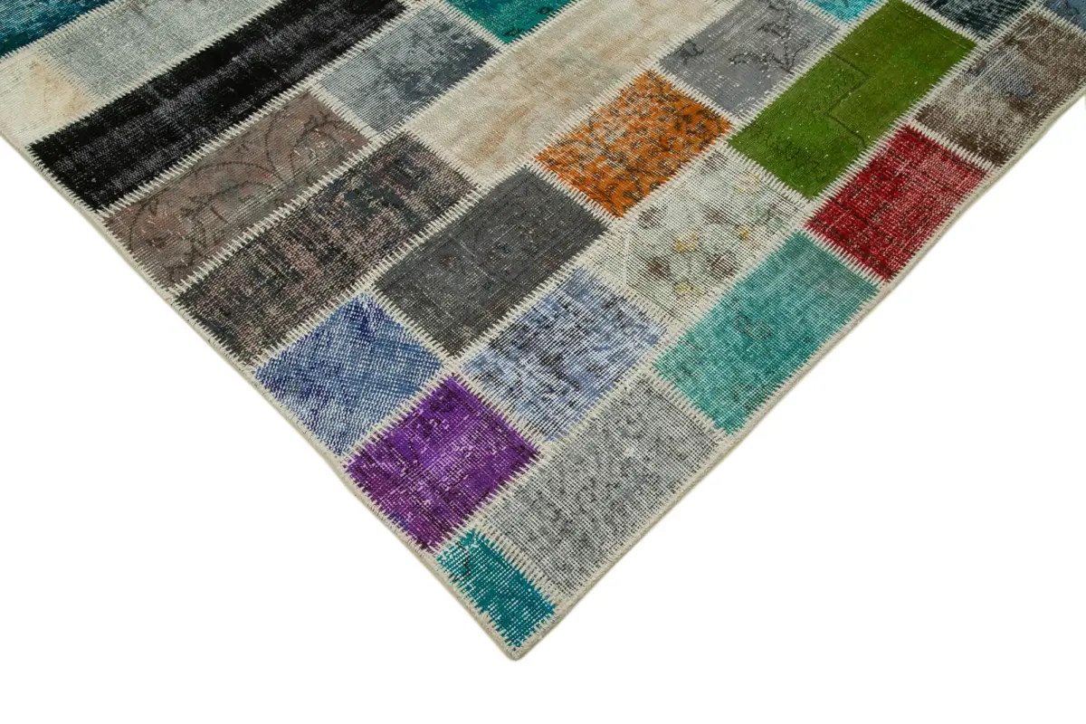Patchwork Multi Pamuk Üzerine Yün El Dokuma Kilim-200x303 - Görsel 4