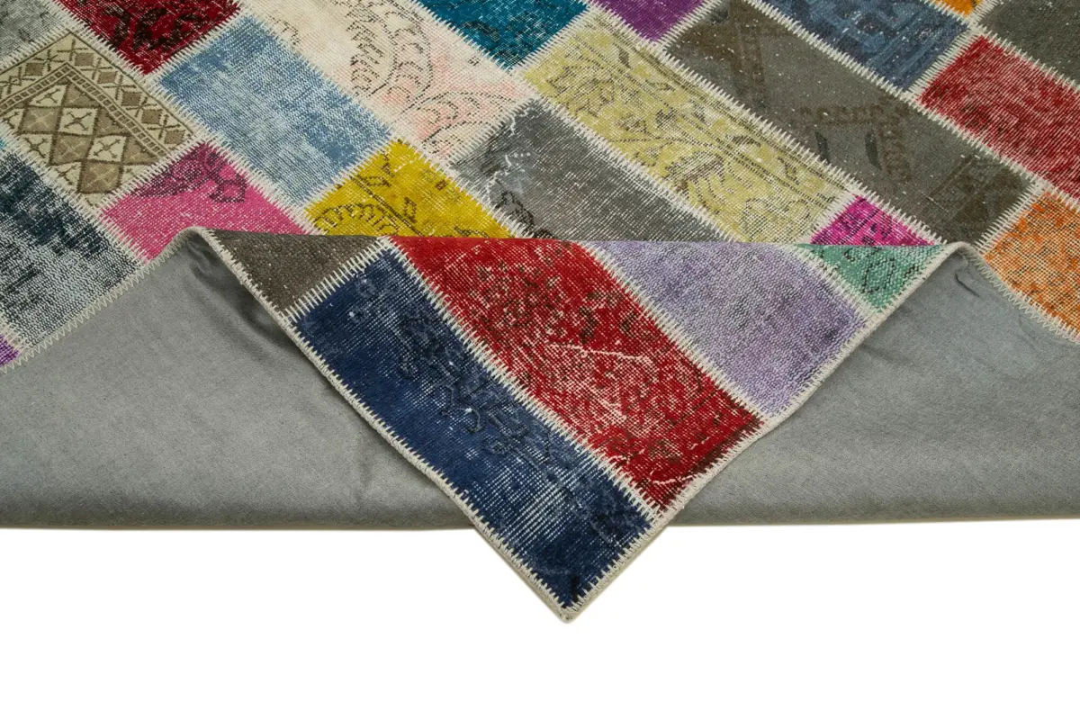 Patchwork Multi Pamuk Üzerine Yün El Dokuma Kilim-200x303 - Görsel 6