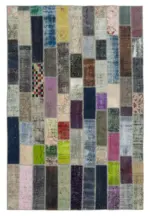 Patchwork Multi Pamuk Üzerine Yün El Dokuma Kilim-204x304
