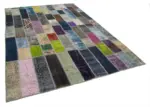 Patchwork Multi Pamuk Üzerine Yün El Dokuma Kilim-204x304 - Görsel 2