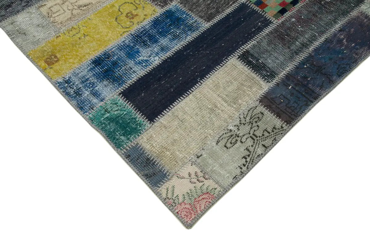 Patchwork Multi Pamuk Üzerine Yün El Dokuma Kilim-204x304 - Görsel 4