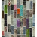 Patchwork Multi Pamuk Üzerine Yün El Dokuma Kilim-203x312