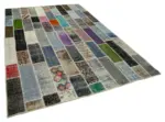 Patchwork Multi Pamuk Üzerine Yün El Dokuma Kilim-203x312 - Görsel 2