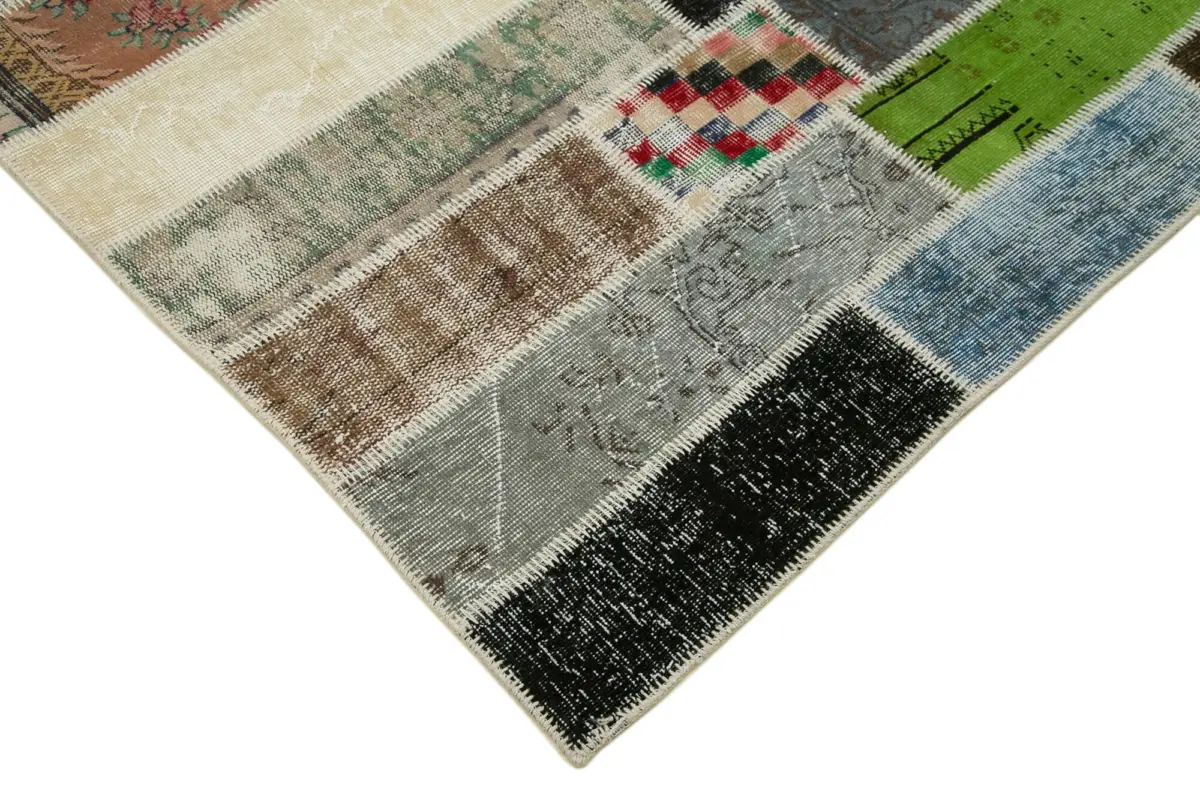 Patchwork Multi Pamuk Üzerine Yün El Dokuma Kilim-203x312 - Görsel 4
