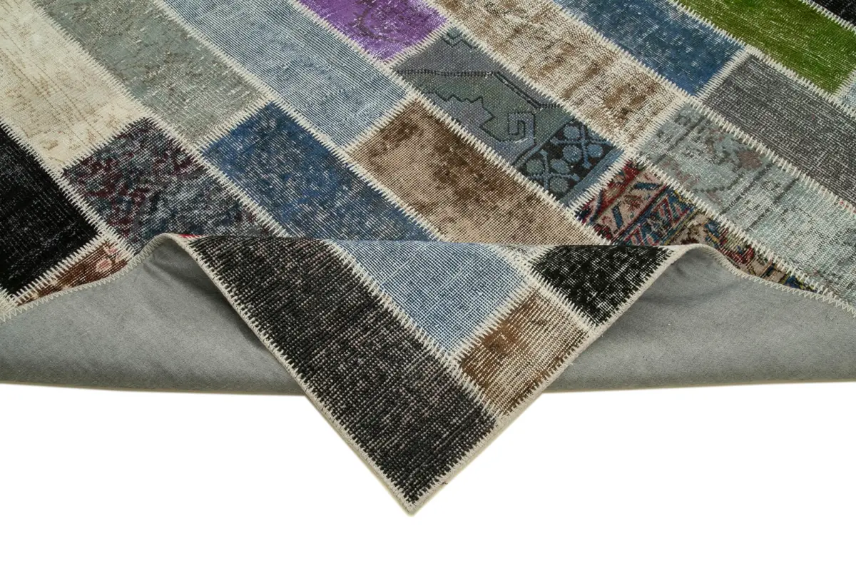 Patchwork Multi Pamuk Üzerine Yün El Dokuma Kilim-203x312 - Görsel 6