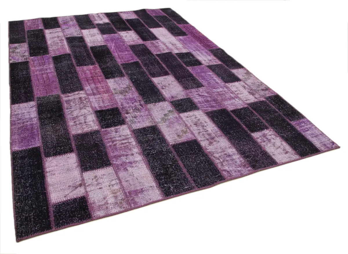 Patchwork Mor Pamuk Üzerine Yün El Dokuma Kilim-206x300 - Görsel 2