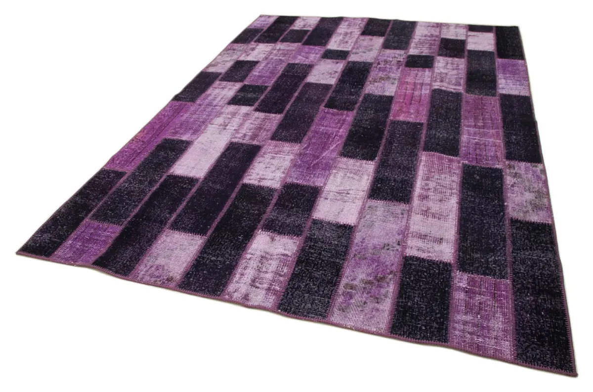 Patchwork Mor Pamuk Üzerine Yün El Dokuma Kilim-206x300 - Görsel 3