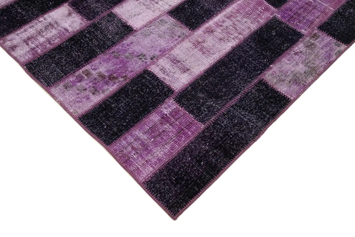 Patchwork Mor Pamuk Üzerine Yün El Dokuma Kilim-206x300 - Görsel 4