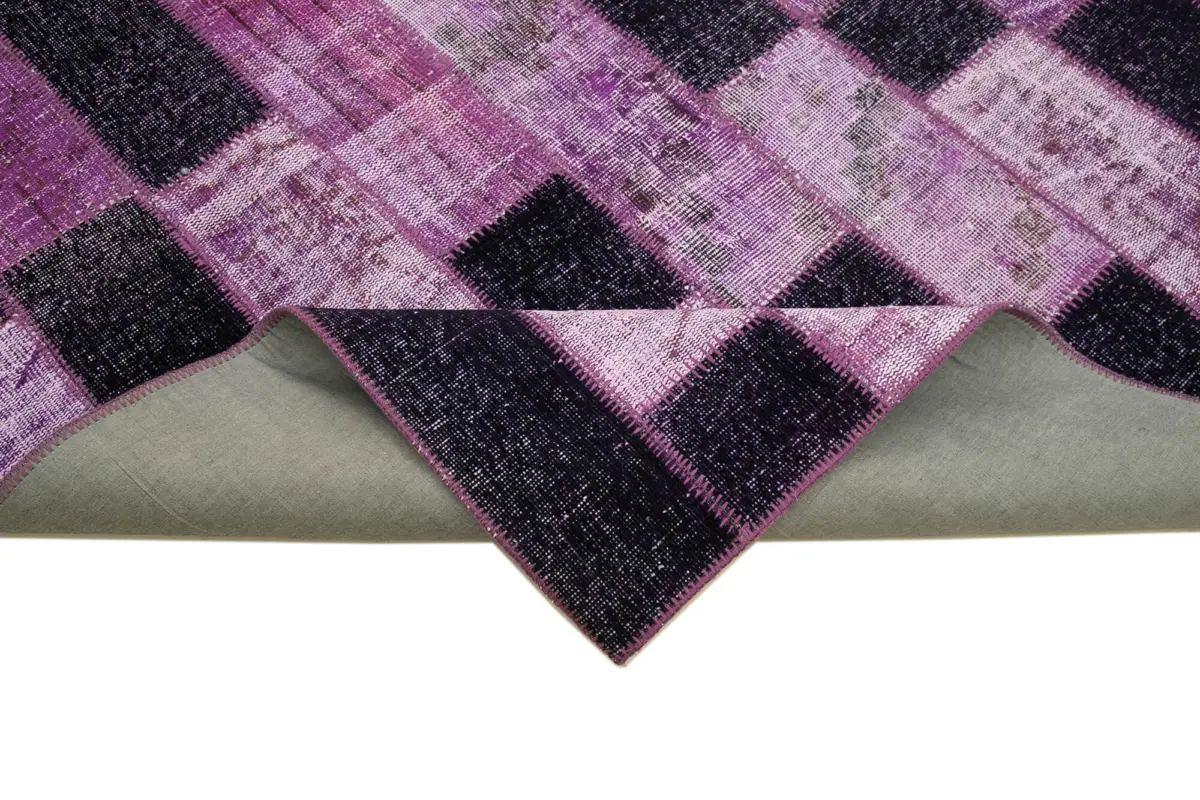 Patchwork Mor Pamuk Üzerine Yün El Dokuma Kilim-206x300 - Görsel 6