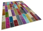 Patchwork Multi Pamuk Üzerine Yün El Dokuma Kilim-203x300 - Görsel 2