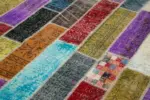 Patchwork Multi Pamuk Üzerine Yün El Dokuma Kilim-203x300 - Görsel 5