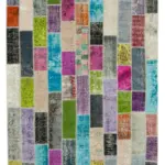 Patchwork Multi Pamuk Üzerine Yün El Dokuma Kilim-200x302