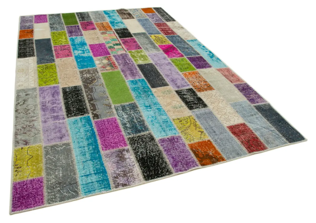 Patchwork Multi Pamuk Üzerine Yün El Dokuma Kilim-200x302 - Görsel 2