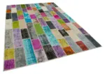 Patchwork Multi Pamuk Üzerine Yün El Dokuma Kilim-200x302 - Görsel 2