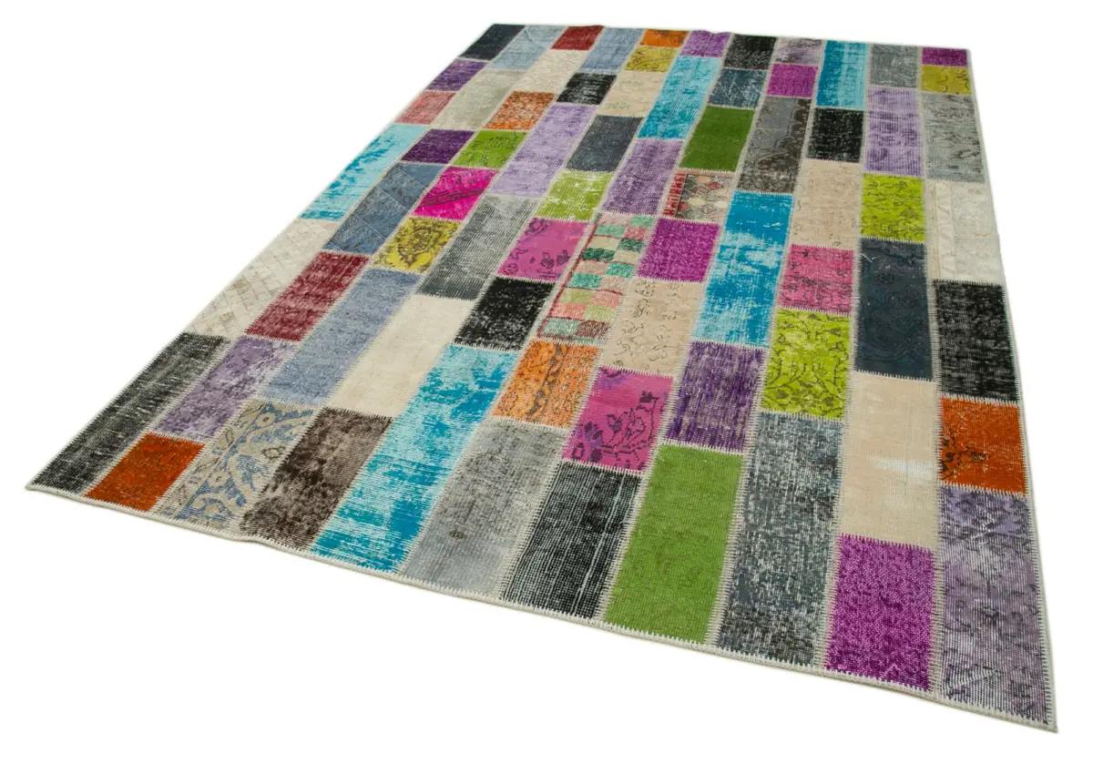 Patchwork Multi Pamuk Üzerine Yün El Dokuma Kilim-200x302 - Görsel 3