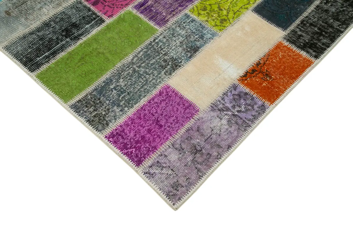 Patchwork Multi Pamuk Üzerine Yün El Dokuma Kilim-200x302 - Görsel 4