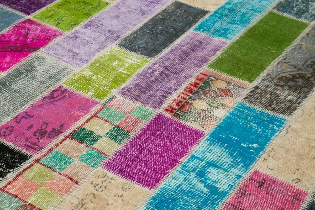 Patchwork Multi Pamuk Üzerine Yün El Dokuma Kilim-200x302 - Görsel 5
