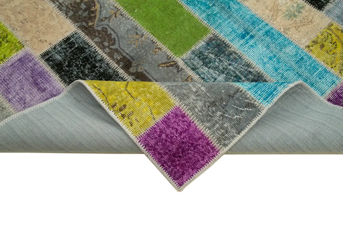 Patchwork Multi Pamuk Üzerine Yün El Dokuma Kilim-200x302 - Görsel 6