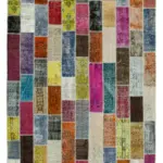 Patchwork Multi Pamuk Üzerine Yün El Dokuma Kilim-203x300