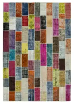 Patchwork Multi Pamuk Üzerine Yün El Dokuma Kilim-203x300