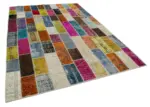 Patchwork Multi Pamuk Üzerine Yün El Dokuma Kilim-203x300 - Görsel 2