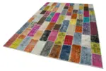 Patchwork Multi Pamuk Üzerine Yün El Dokuma Kilim-203x300 - Görsel 3