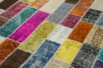Patchwork Multi Pamuk Üzerine Yün El Dokuma Kilim-203x300 - Görsel 5