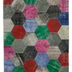 Patchwork Multi Pamuk Üzerine Yün El Dokuma Kilim-201x304