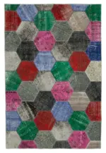Patchwork Multi Pamuk Üzerine Yün El Dokuma Kilim-201x304