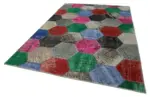 Patchwork Multi Pamuk Üzerine Yün El Dokuma Kilim-201x304 - Görsel 3