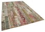 Patchwork Multi Pamuk Üzerine Yün El Dokuma Kilim-202x304 - Görsel 2