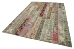 Patchwork Multi Pamuk Üzerine Yün El Dokuma Kilim-202x304 - Görsel 3