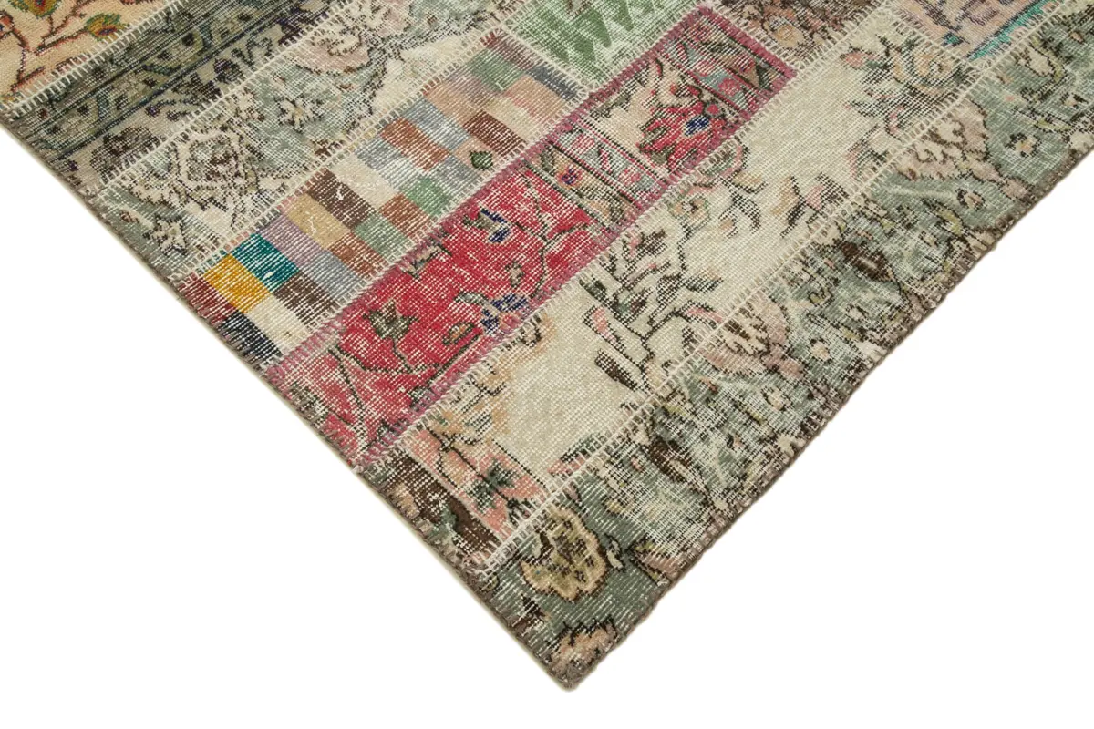 Patchwork Multi Pamuk Üzerine Yün El Dokuma Kilim-202x304 - Görsel 4