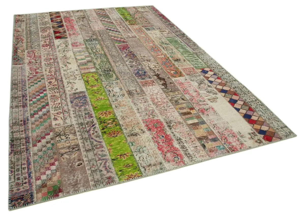 Patchwork Multi Pamuk Üzerine Yün El Dokuma Kilim-200x302 - Görsel 2
