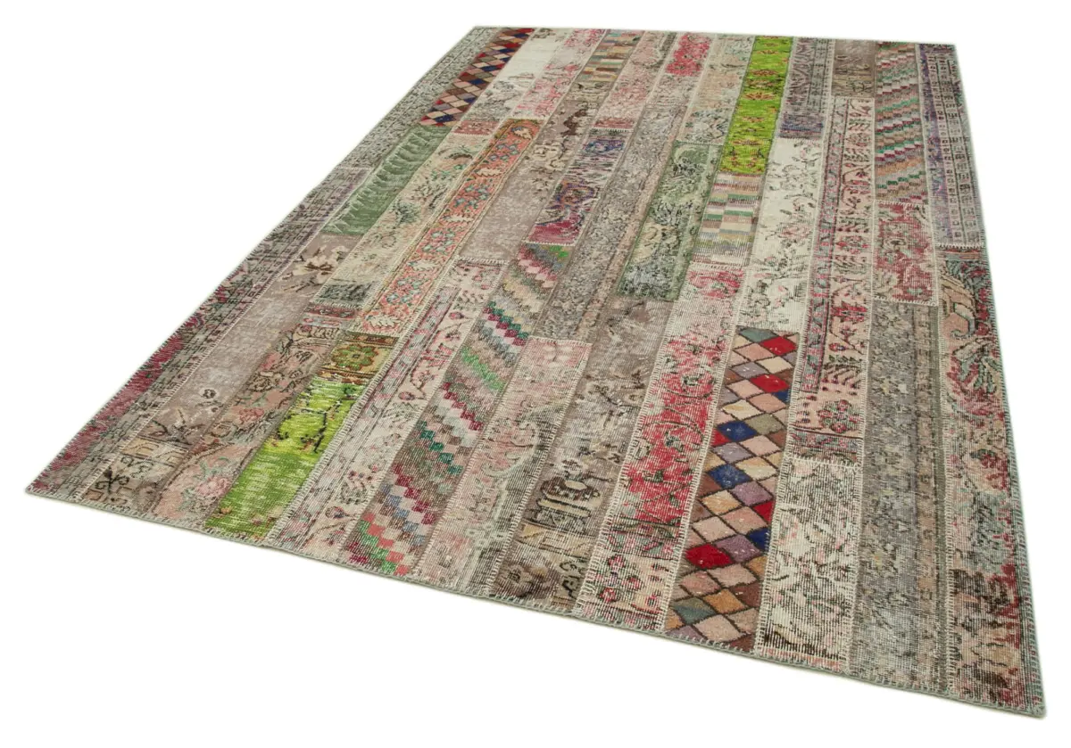 Patchwork Multi Pamuk Üzerine Yün El Dokuma Kilim-200x302 - Görsel 3